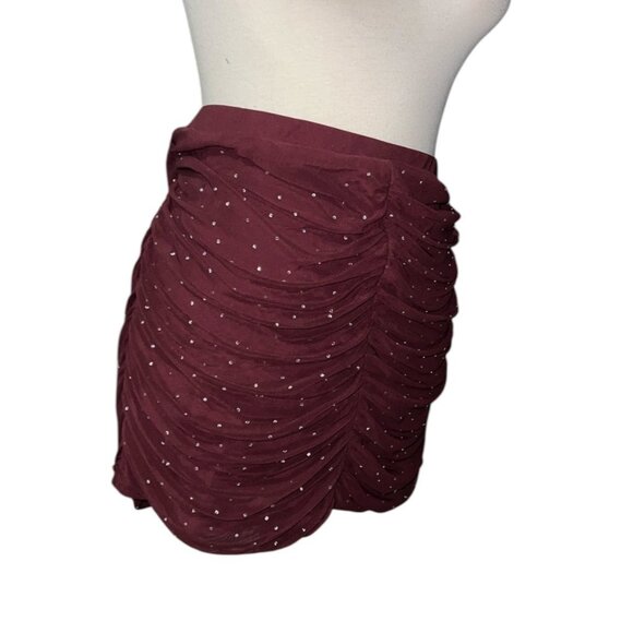 J for Justify Womens Burgundy Ruched Mini Skirt W/ Rhinestones 2X Burgundy - Picture 6 of 8